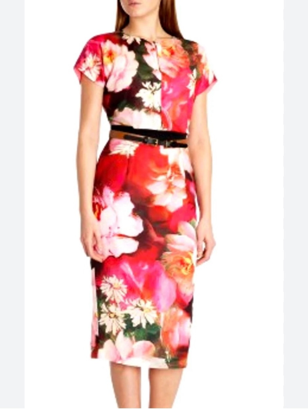 Ted Baker Floral Midi Dress in Pink Cocoe Rose on Canvas